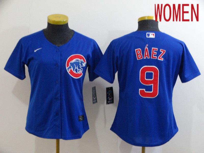 Women Chicago Cubs #9 Baez Blue Game Nike MLB Jerseys->women mlb jersey->Women Jersey